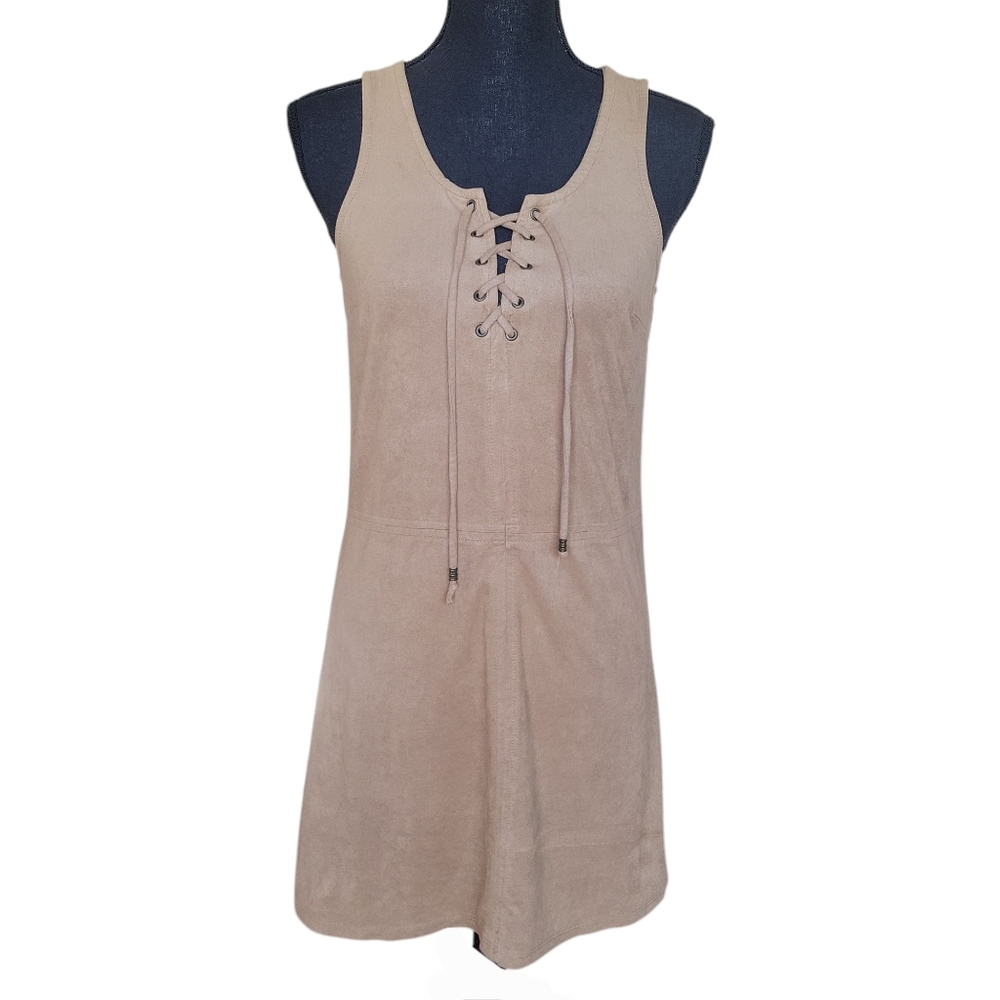 Fishbowl Neutral Tan Suede Lace Up Mini Dress Junior's Size S